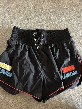 PE NATION Black Graphic Drawstring Shorts with Color Block - ACCEPTING OFFERS